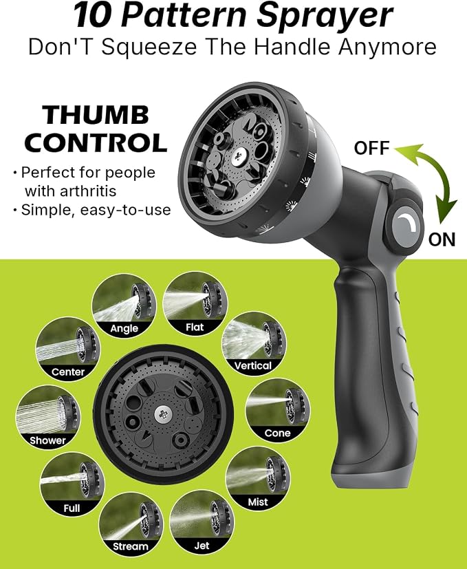Garden Hose, Flexible Ultra Lightweight Durable, Kink-Free Water Hose with 10 Function Sprayer - Non-Shrinking, Easy to Store, All-Weather, High-Pressure, Black (50 FT)