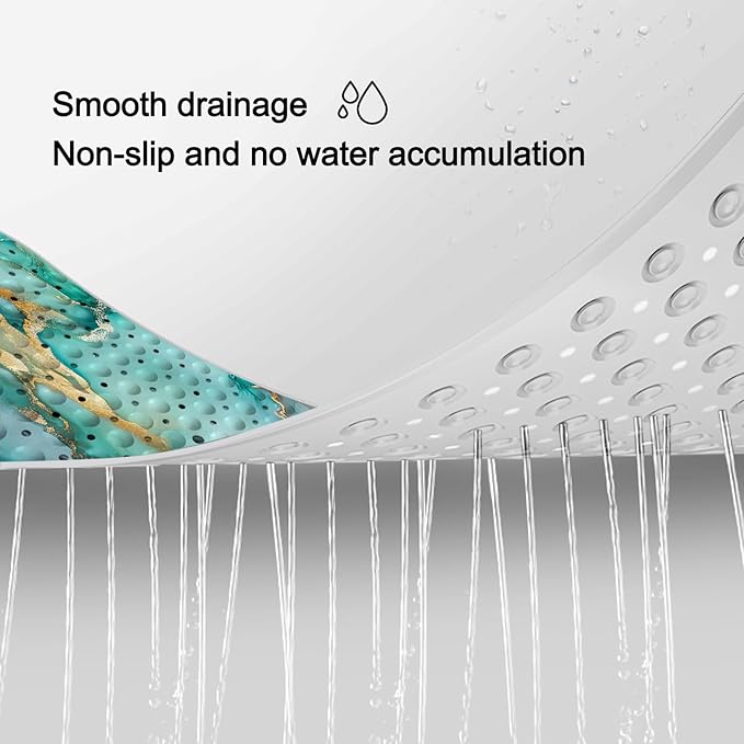 LNOND Marble Bath Tub Mat Non Slip, Extra Long 40 X 16 Inch Anti Slip Mat for Bathtub, Green Marble Shower Mat with Drain Holes and Suction Cups, Machine Washable