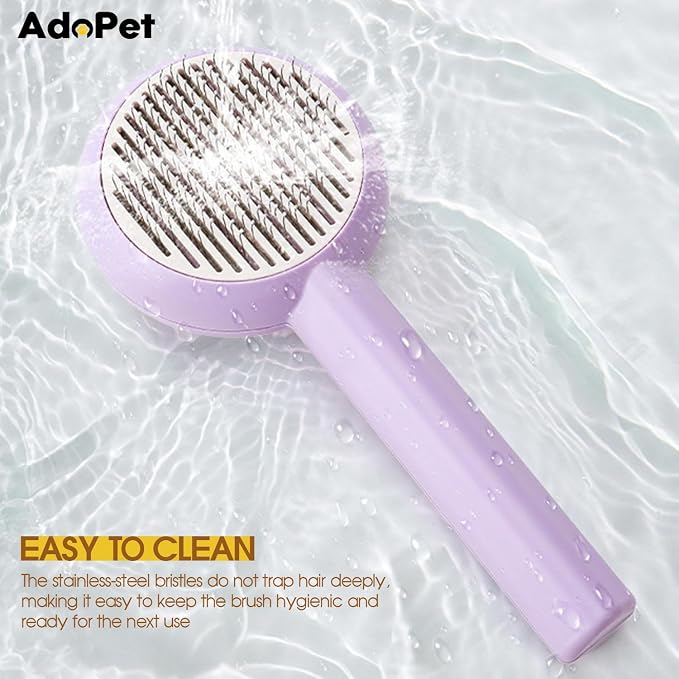 Self-Cleaning Pet Grooming Brush – Smooth Grooming Brush for Dogs and Cats, Easy Hair Removal with the Push of a Button, Gentle Shedding Remover for Small Pets