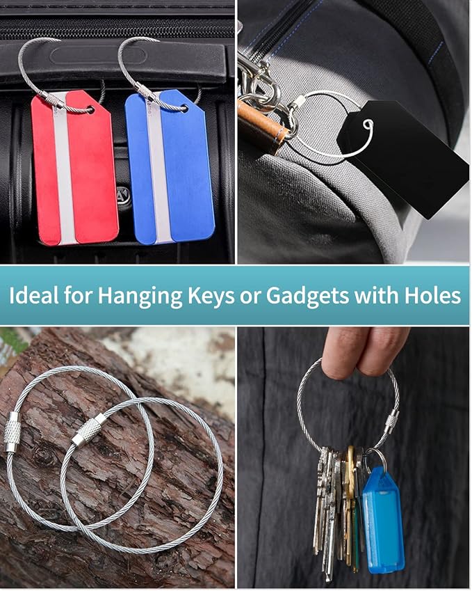 Pawfly 4"/6"/10" Wire Keychain Cable Key Ring Loop Holder 20/50/100Pcs | Large, Stainless Steel, Toughly Braided, Connectable, Corrosion Resistant, for Luggage Tag Kitchen Utensils