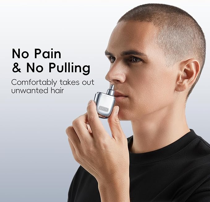 yoose Nose Hair Trimmer for Men and Women, Alloy Unibody, Painless Trimming, IPX7 Waterproof, Washable, USB-C Rechargeable, Long-Lasing, Low Noise, Portable Travel Electric Nose Trimmer, Silver