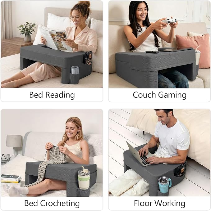 septsun 28" Oversized Lap Desk Pillow, Couch Laptop Desk for Big and Tall | Dark Gray 28" Massive Soft Foam Workstation; Spacious Ultra-wide Surface, Supreme Comfort for Heavy Set Plus Size Adults