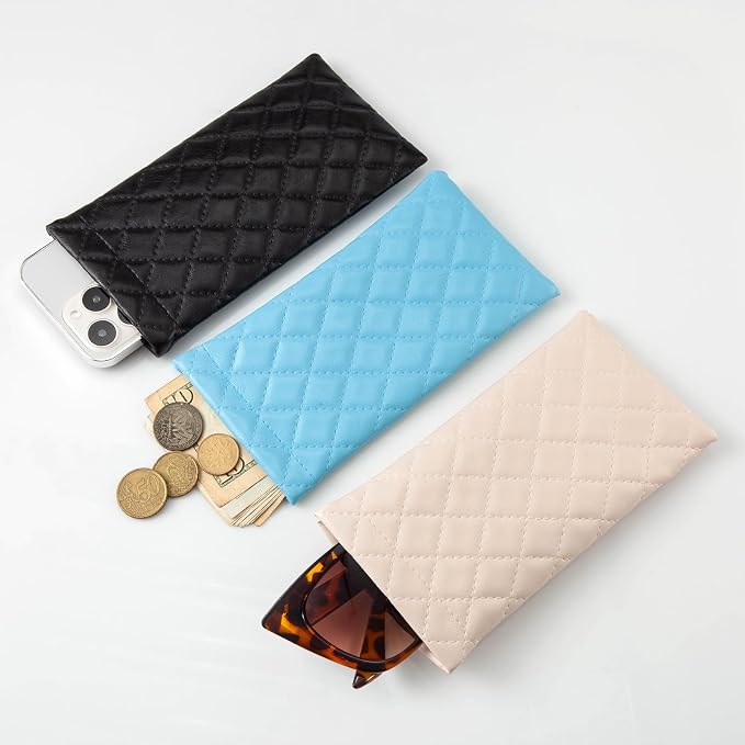 TRIUMPH VISION Eyeglass Case Glasses Case Soft Sunglass Pouch Sleeve 3 Pack | Slim Lightweight Alternative to Bulky Case, Leather Lined Protect Lens, Squeeze Easy to Use, Stylish Portable for Daily Use