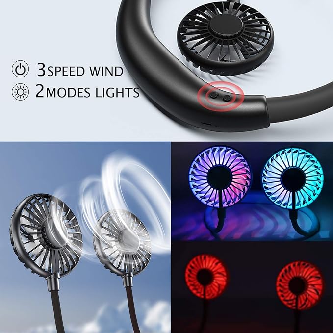 Neck Fan, Hands Free Personal Fan 2600mAh, Hang Around Neck Fans, Wearable Small Fan for Outdoor Working Battery Powered Over 12 Hours Constant Cool
