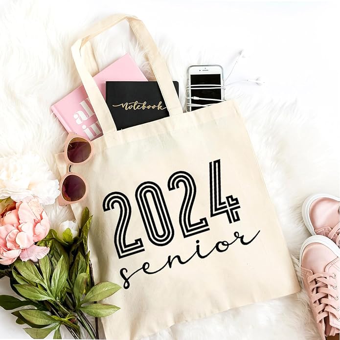 TSIIUO Senior 2024 Class of 2024 Canvas Tote Bag Women Graduation Gift Funny High School Shopping Reusable Bag