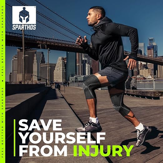 Sparthos Knee Compression Sleeves (Pair) - Support Sports, Running, Joint Pain Relief - Knee Brace Men Women - Knee Sprains Strains Arthritis Ligament Injury Recovery (Black-S)