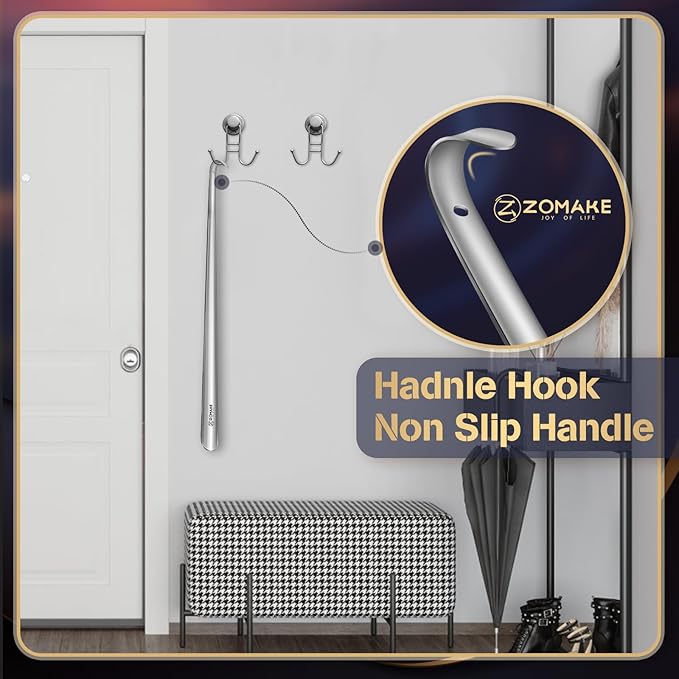 ZOMAKE Extra Long Shoe Horn for Seniors Men,Metal Shoehorn Long handle for Boots,31.5'' Stainless Steel Shoe Spoon Helper