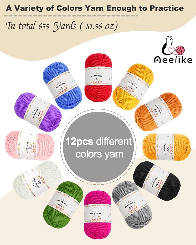 Aeelike Crochet Kit for Beginners Young and Old, First Crochet Kit for Adults Include 23pcs Crochet Hooks, 655 Yards Yarn Set for Crocheting, Instruction, Bag, Crochet Accessories and Supplies, Black