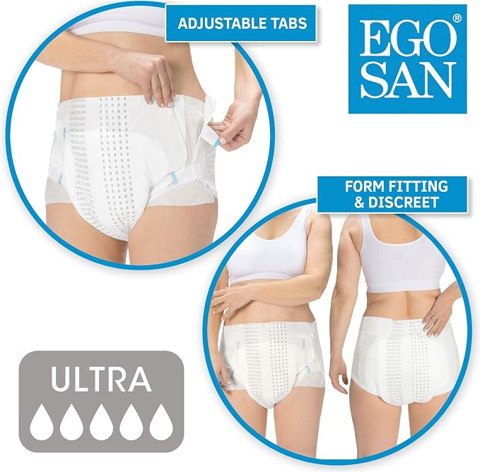 Egosan Ultra Incontinence Disposable Adult Diaper Brief Maximum Absorbency and Adjustable Tabs for Men and Women (Medium, 15-Count)