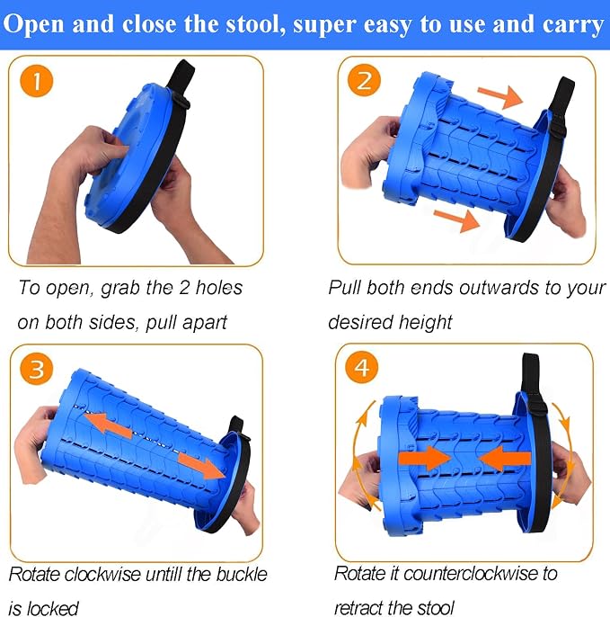 Fishboy Upgraded Collapsible Stool, 400lbs Max Weight, Lightweight But Sturdy, Portable Retractable Folding Telescoping Foldable Camping Stool for Adults Outdoor Fishing Hiking BBQ