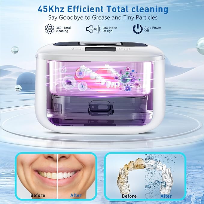 Wireless Ultrasonic Retainer Cleaner,Sonic Dental Cleaning Machine,Dental Cleaning Pod Night Guard Cleaner for Dentures, Retainers,Aligner, Mouth Guards, Jewelry Clean, Type-C Charge, 2600MAh