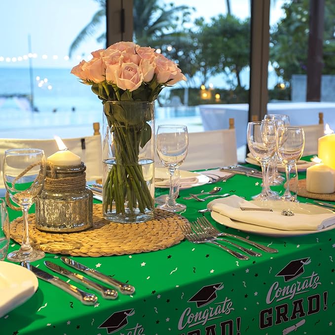 Gatherfun Graduation Party Decorations, Gongrats Grad Tablecover for Graduation Party Supplies, 3 pcs Green Table Cloths, 54"x108"