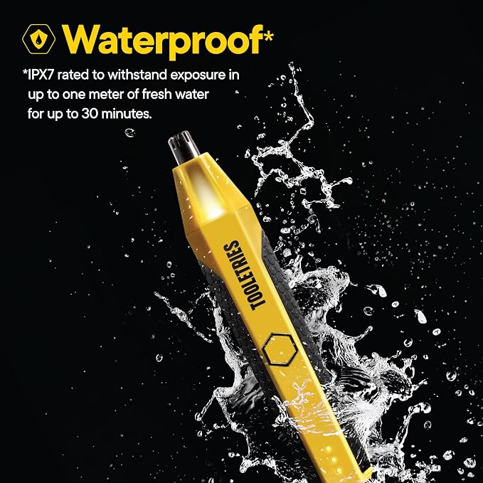 TOOLETRIES The Ranger Nose & Ear Hair Trimmer for Men - Yellow | Rechargeable waterproof trimmer with stainless steel dual-edge blades, LED spotlight and travel lock.