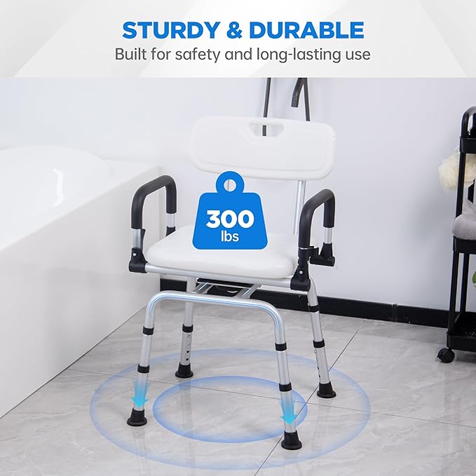 Swivel Shower Chair for Inside Bathing, Rotating Seat Medical Bath Chair With Backrest Pivoting Arms for Elderly and Disabled