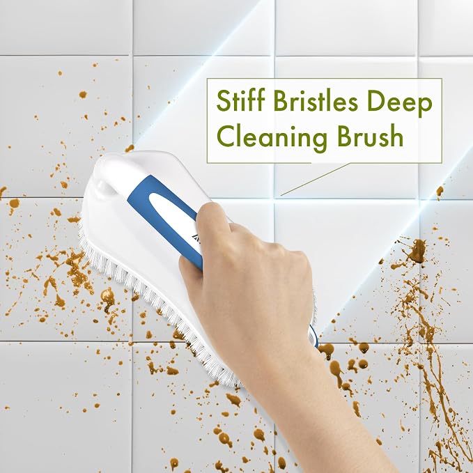 Scrub Brush for Cleaning Comfort Grip Shower Scrubber Flexible Stiff Bristles with Handle Heavy Duty Cleaner Brush for Tub Sink Carpet Floor - Pack of 2 (Blue+Green)
