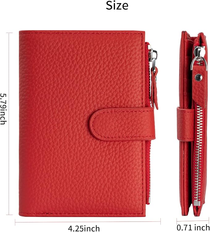 Passport wallet and Card Slot Combo RFID Blocking Leather Travel Passport Wallet for Men and Women with Zippered Coins Pocket Passport holder, Red