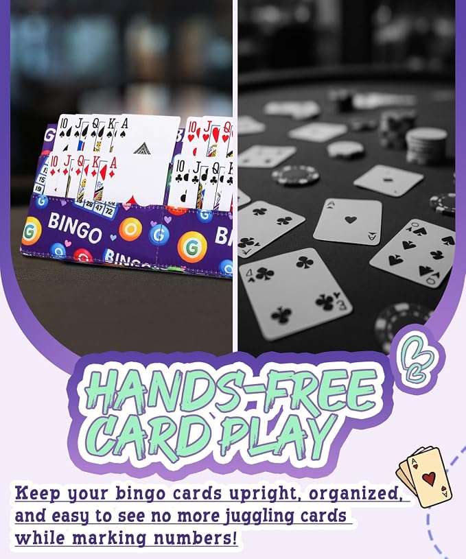 Playing Card Holder for Bridge Canasta Poker Bingo Ticket Purple | for Pull Tabs Gambling Tickets Bingo Accessories for Players Card Game Stuff Supplies