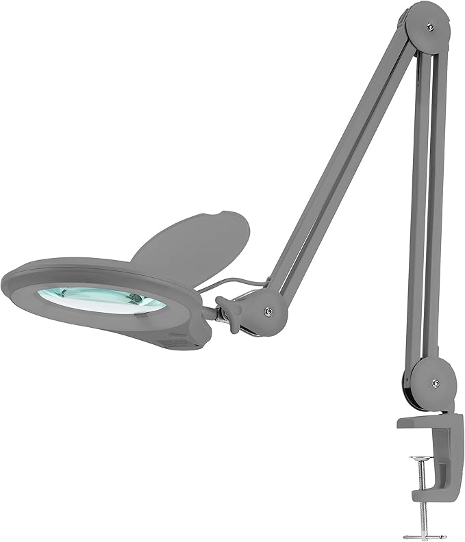 Neatfi (New Model Bifocals 1,200 Lumens Super LED Magnifying Lamp with Clamp, Dimmable, 60 Pcs SMD LED, 5 Inches Diameter Lens, Adjustable Arm Utility Clamp (5 Diopter + 20 Diopter, Silver)