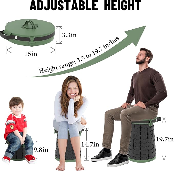 XXL Portable Toilet for Camping,880lbs Capacity,19.7" H Adjustable Outdoor Toilet with 7 Garbage Bags,Porta Potty for Adults,Collapsible Luggable Loo for Camping