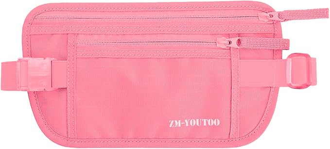 Money Belt for Travel - Hidden Travel Pouch Protect Your Credit and Money With RFID Blocking Passport Holder Waist Wallet (Pink)