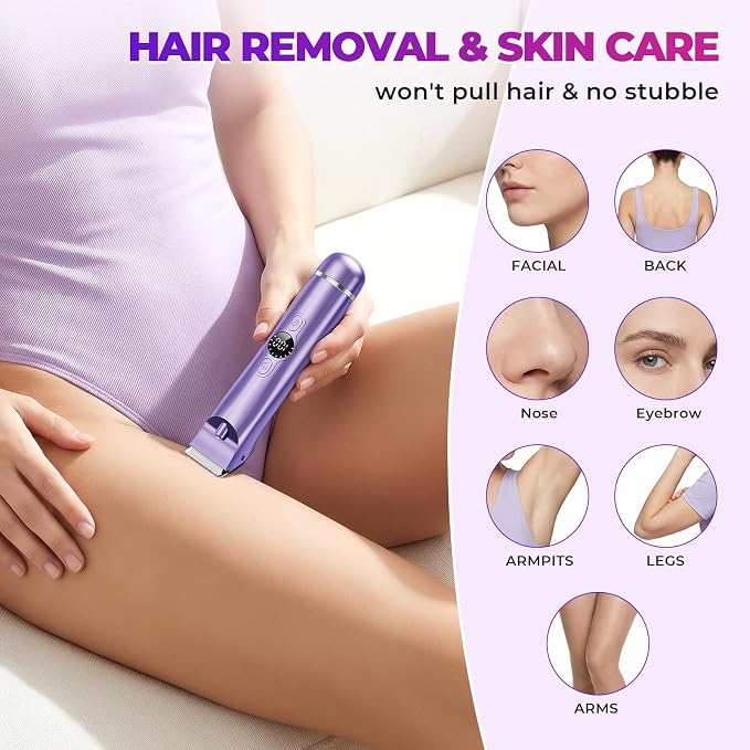 4 in 1 Bikini Trimmer for Women, Electric Razors for Women - Dual Head, Wet & Dry Use Pubic Body Hair Trimmer Electric Shavers, Rechargeable Womens Facial Razors for Legs, Nose, Armpits, Bikini Area