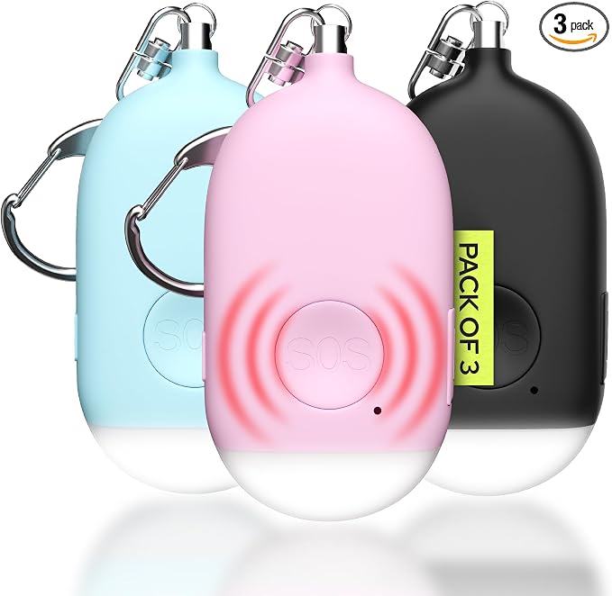 Weten Rechargeable Personal Alarm Keychain - 130dB Siren, LED Light - 3Pack Personal Safety Alert for Women to Carry - Panic Button Alarm for Security - Rape Whistle for Self Defense (Black&Pink&Blue)