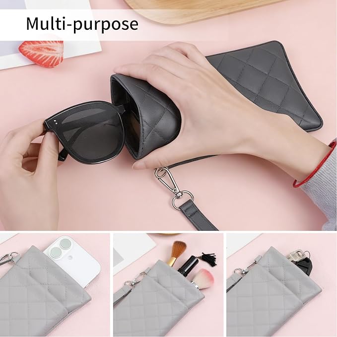 Double Eyeglass Case Soft Dual Glasses Case for Women Men Travel Squeeze Top Sunglasses Cases Eyeglasses Pouch