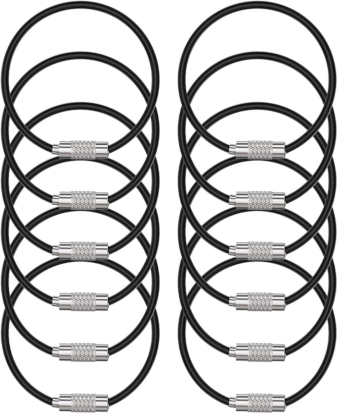 Uniclife 4 Inch Wire Keychain Cable Heavy Duty Stainless Steel Key Ring | Large Holder for Luggage Tag Keeper Travel, 1.8 mm Braided, 4.8 Inch Length, 1.6 Diameter, 80 lbs Hold, Corrosion Resistant
