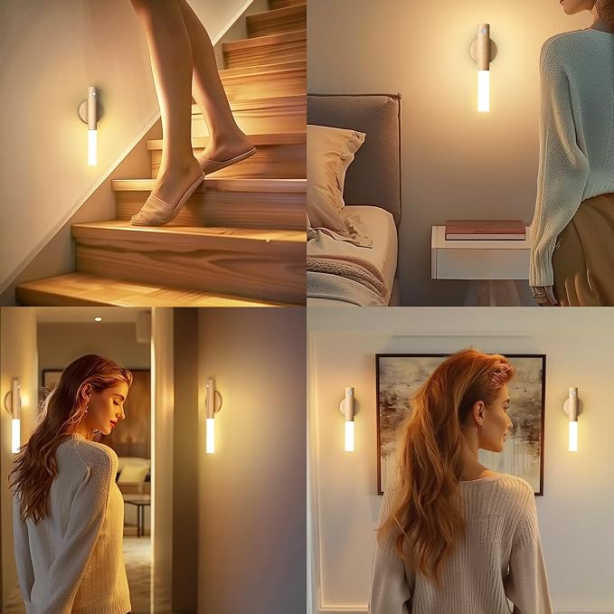 Motion Sensor Wall Light Beech 3PCS, Battery Operated wall sconces