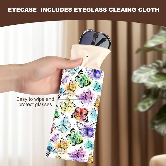 Anikathy 2Pcs Sunglass Eyeglass Glasses Case Soft PU Leather with Cleaning Cloth Cute Glasses Pouch Bag for Men Women Girs