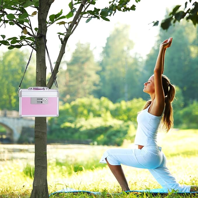 Medicine Box, First Aid Safe Medication Storage Box,Layered Aluminum Daily Medicine Cabinet,10.2" x 6.2" x 7.7", Pink