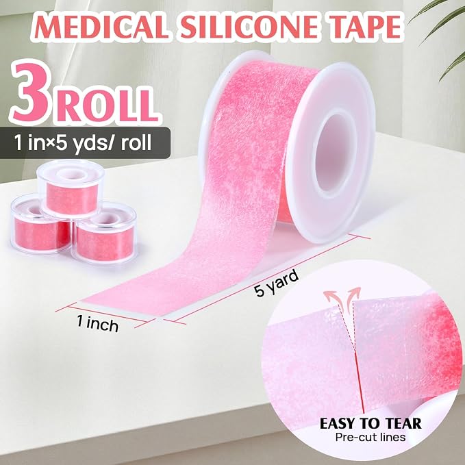 Silicone Medical Tape -1 in × 5 yds (3 Roll) Waterproof Tape for Sensitive Skin Wound Care, Latex-Free, Painless Removal, Reusable for Gauze Pads and First Aid