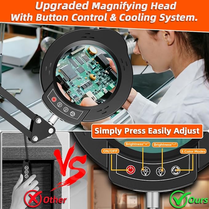 10X Magnifying Glass with Light and Stand, 2-in-1 Adjustable Swing Arm Desk Crafts Clamp Magnifier, Color Temperature LED Lighted Magnifierfor Close Work,Sewing,Crafts,Hobbies,Reading