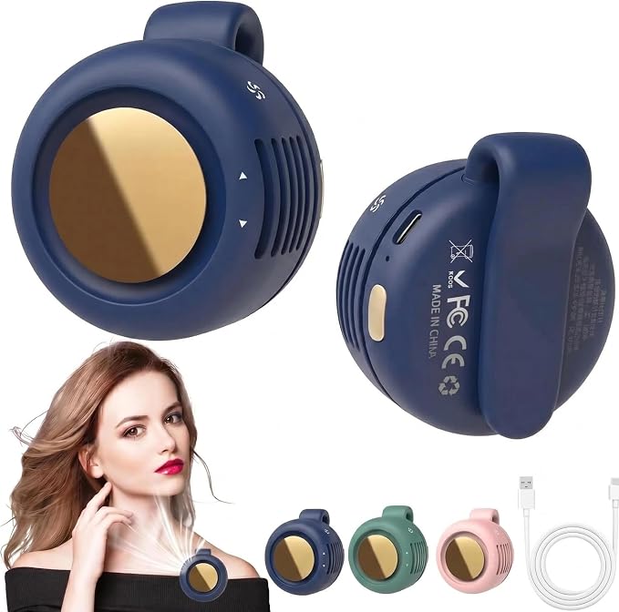 Portable Silent Mini Bladeless Fan Clip On, Small Fan Clip on for Shirt & Waist, Adjustable 3-Speed Suspended Whirlwind Fans, For Outdoor & Travel & Office, Travel Accessories, Gift (Blue)