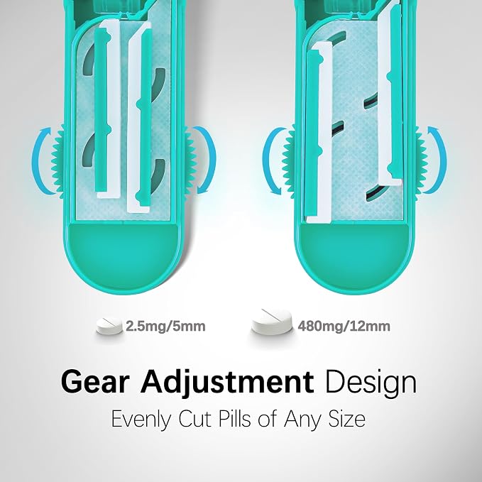 Pill Cutter Splitter for Small and Tiny Pills, Pill Cutter for Multiple Pills at a Time with Centering Device and Stainless Steel Blade (Cyan)