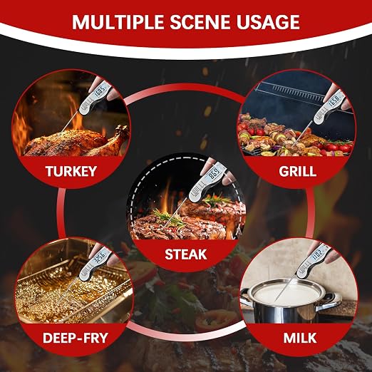 Cooking Thermometer，IP67 Waterproof Meat Thermometer Digital | Backlight，Magnetic attraction，Hold Function，Instant Read，LED screen，for Cooking,Outdoor Grilling
