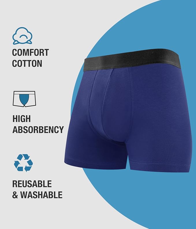 YESWEL Men's Incontinence Underwear, Leak Proof Washable Reusable Cotton Boxer Brief, Heavy Flow Bladder Leak 3 Pack (Multicolor, X-Large)