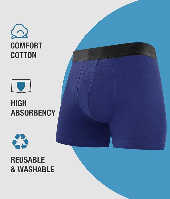 YESWEL Men's Incontinence Underwear, Leak Proof Washable Reusable Cotton Boxer Brief, Heavy Flow Bladder Leak 3 Pack (Multicolor, Large)