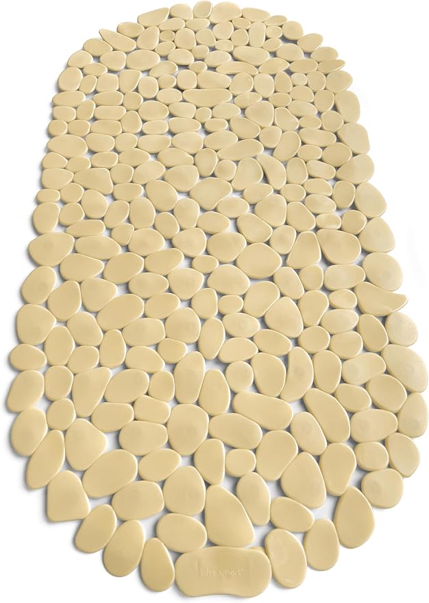 “Pebbles” Non-Slip Bathtub & Shower Mat 27”x14” Oval - Non-Toxic - Safe, Clean, Machine-Washable, Superior Grip & Drainage, Vinyl, for Smooth Floors ONLY, Opaque Light Brown