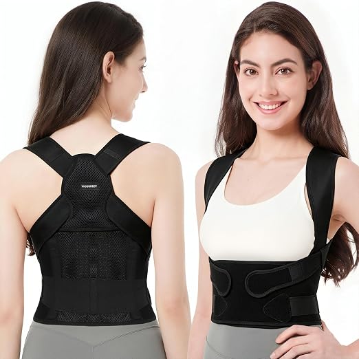 Posture Corrector for Women and Men: Adjustable Back Brace for Upper Back Support & Shoulder Neck Pain Relief - Lightweight Breathable Design (Black Small)