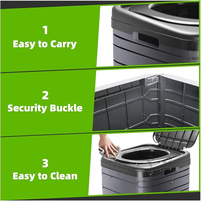 Sckee XXL Portable Toilet for Adults,16'' Tall Camping Toilet with Lid and Carry Bag, Heavy-Duty Portable Potty for Camping, Hiking, Car Travel,Truck, RV, Boating, Road Trips, Beach