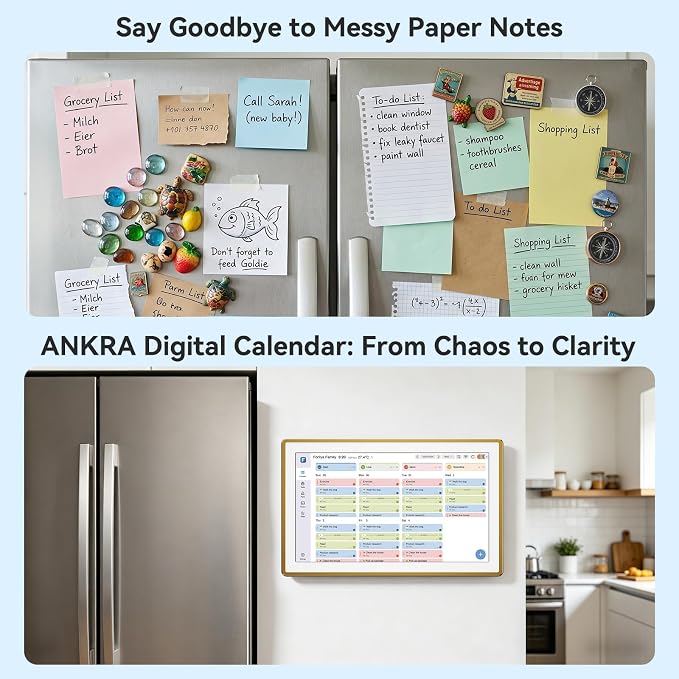ANKRA 15.6" Digital Calendar, No Subscription Electronic Wall Calendar, Interactive Touchscreen Display for Family Schedules, Meal Planner, Chore Chart with Rewards, Digital Photo Frame, Wall & Desk Mountable (Gold)