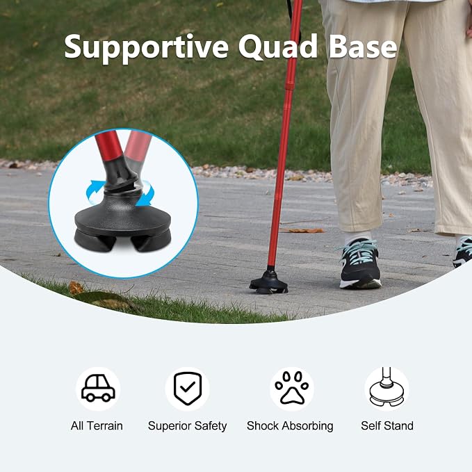 Rehaescort Walking Cane for Men & Women - Folding, Adjustable, Lightweight, Walking Canes for Seniors Balance, Free Standing, Pivot Tip, Soft Handle, Foldable Walking Sticks with Travel Bag