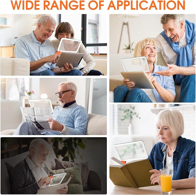 Large Magnifying Glass with Light, Full Page Magnifier 48LED Cold & Warm Light with 3 Modes, Folding Handheld Illuminated Lighted Magnifier for Seniors Low Vision Reading Inspection (Orange)