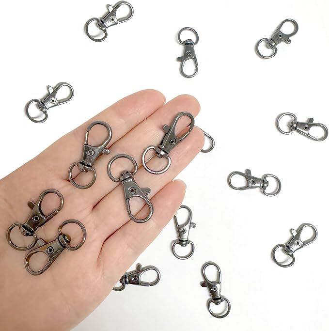 50PCS Metal Lobster Claw Clasp with Key Rings, 25PCS Keychains Clips Hooks and 25PCS Key Chain Rings, Keychain Accessories, Keychain Rings Making kit for Crafts, Gun Black