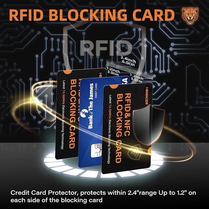 RFID Blocking Card, NFC Debit Credit Card Passport Protector, Entire Wallet Protection Blocker Set for Men & Women, Smart Slim Design Perfectly fits in Wallet and Purse (Blackorange, 6)