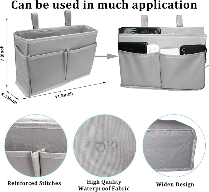 Sugaroom Bedside Storage Caddy, Bunk Bed Organizer Bed Storage Pocket Bedside Organizer Hanging Bed Storage Caddy for College Dorm Room, Hospital Bed Rails, Baby Bed, Camp