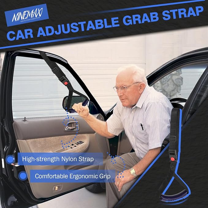 NINEMAX Car Door Handle for Elderly, Car Handle Assist (1 pc with Strap) | Portable Vehicle Entry Assist, No-Slip Grip for Seniors, Lightweight Car Cane Design, Fits Most Vehicles