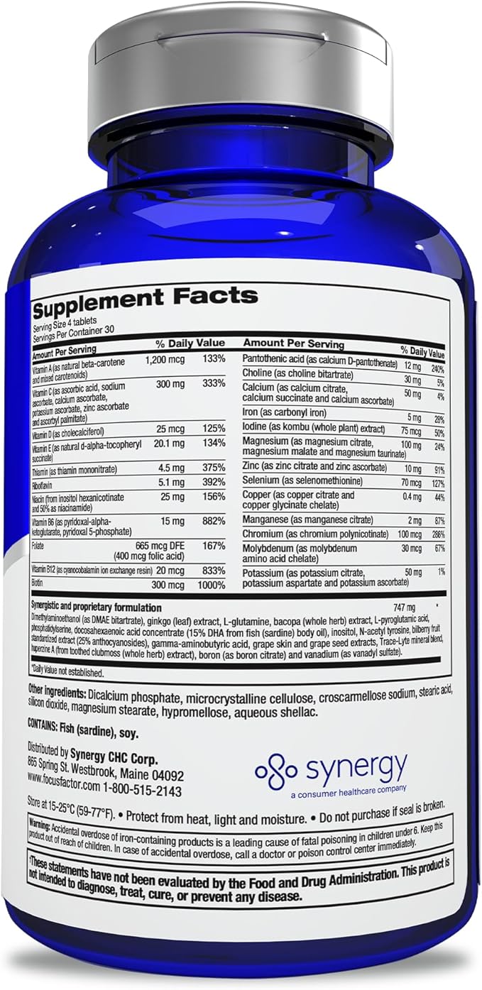 Focus Factor Adults Extra Strength, 120 Count - Brain Supplement for Memory, Concentration and Focus - Complete Multivitamin with DMAE, Vitamin D, DHA - Trusted Health Vitamins (Pack of 3)