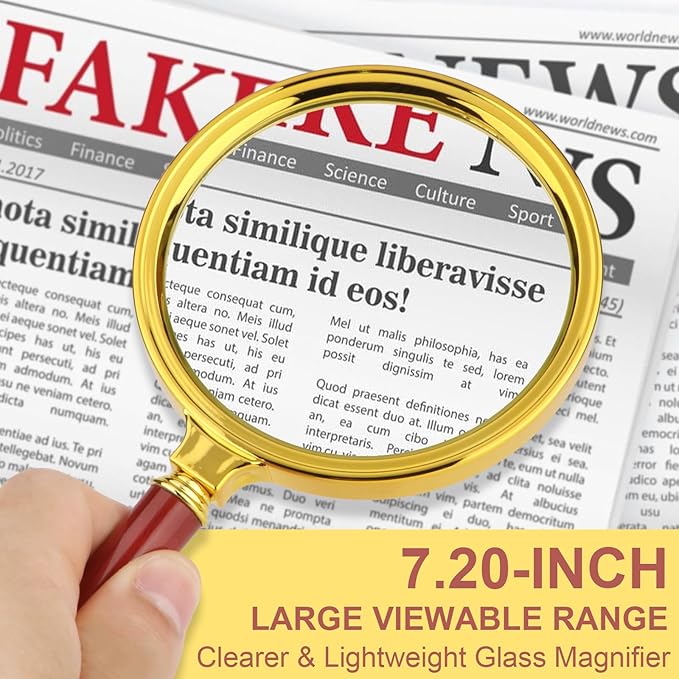 Rongon 5X Handheld Magnifier‌ with ‌Optical Glass Lens‌, 2Pack Vintage Gold Frame & Detachable ‌Rosewood Handle‌, ‌100MM Lens, Reading Magnifier‌ for Books/Newspapers, Jewelry & Hobby Observation